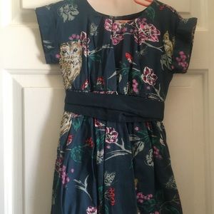 Tea collection Caledonian forest floral party dress blue owl rabbit woodland